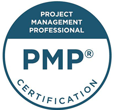 Ein viertel blau gefüllter Kreis mit PMP Certification