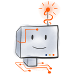 KI-Chatbot: Computer-Bildschirm mit Gesicht und einer kleinen Antenne